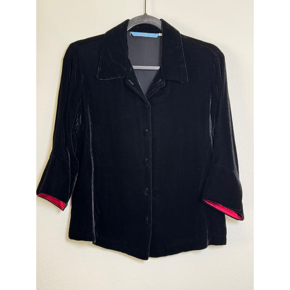 Vintage Johnny Was Velvet Button Down Blouse Black S Y2K 90s Whimsigoth Romantic